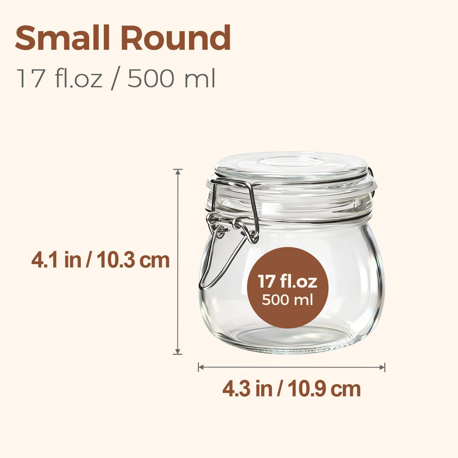 Comsaf Airtight Glass Canister Set of 6 with Lids 17Oz Food Storage Jar round - Storage Container with Clear Preserving Seal Wire Clip Fastening for Kitchen Canning Cereal,Pasta,Sugar,Beans,Spice image number 6