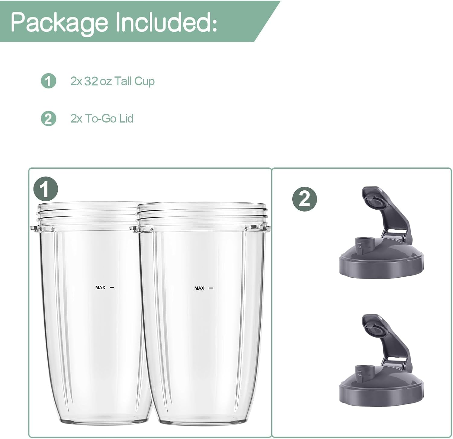 JANADIO 2Set Blender Cups 24Oz/32Oz Cups with Flip-Top To-Go-Lids Fit for Nutribullet Blender 600W Pro 900W Nutribullet Replacement Parts (32Oz) image number 6