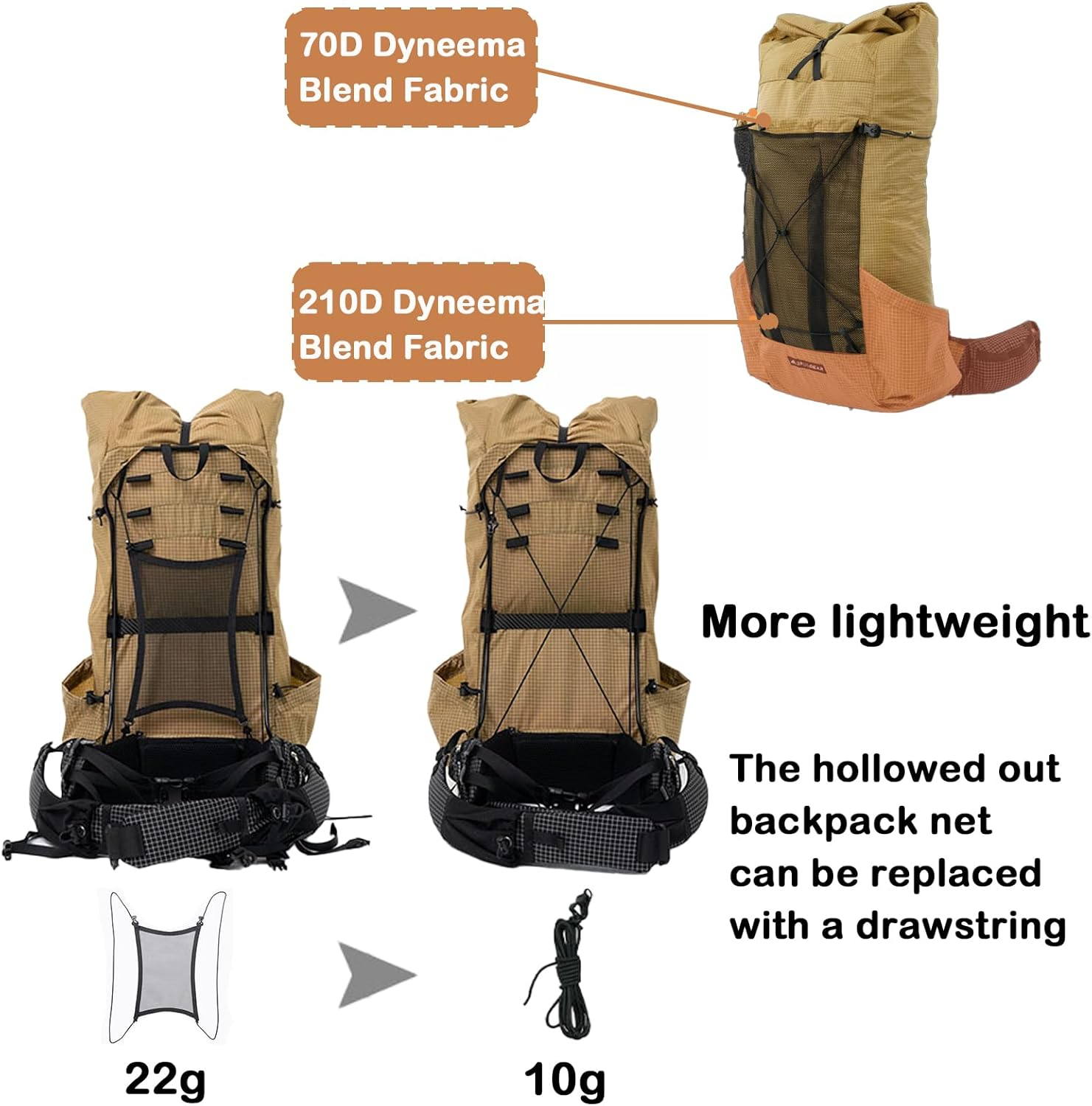 Windhike 3F UL Gear Ultralight Internal Frame Aluminum Backpack Scientific Load-Bearing,Carbon Fiber Crossbar Comfort Weight 3-Stage Adjustable Belt for Hiking & Camping 35+10L image number 3