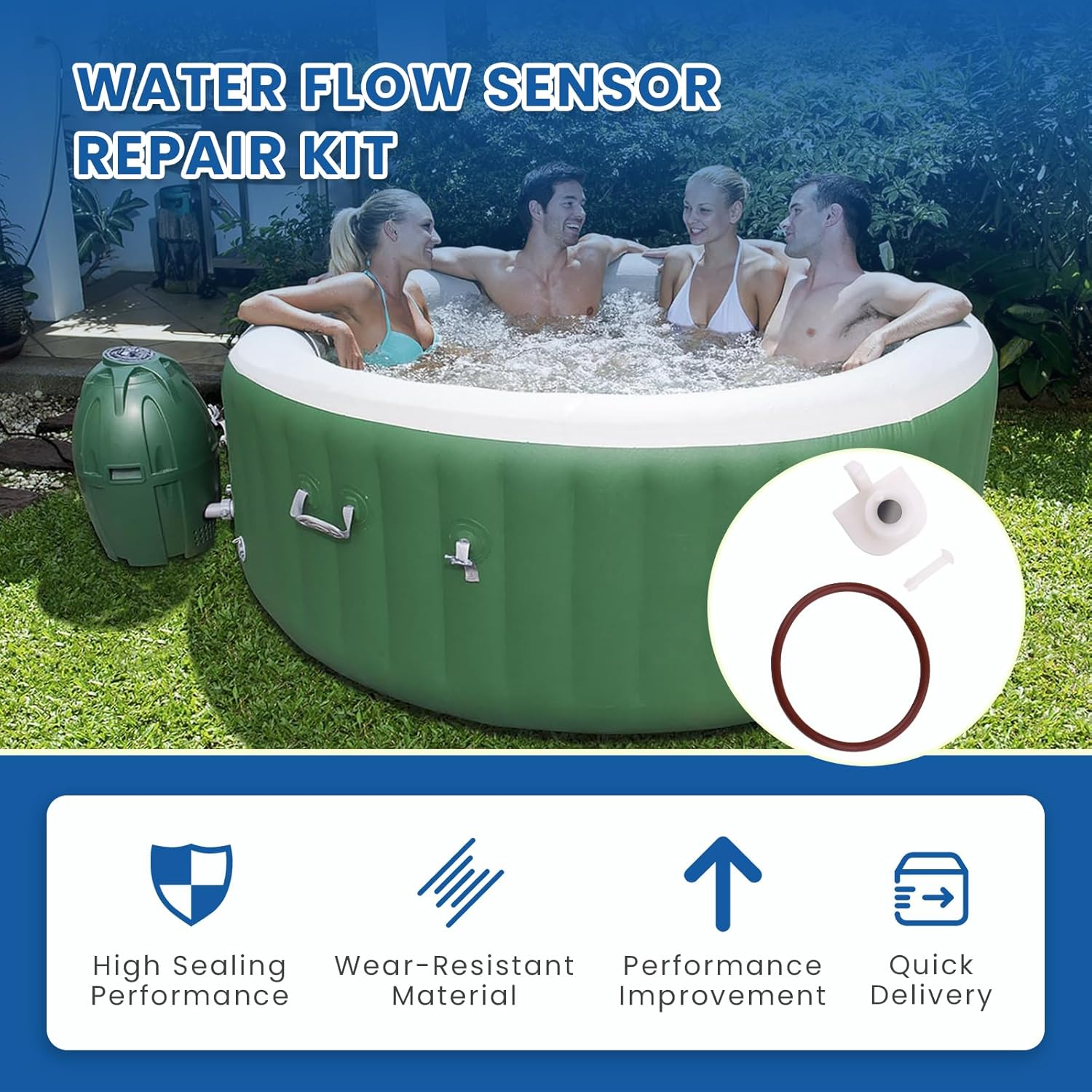 Water Flow Sensor Repair Kit with Pin Compatible with Coleman Lay-Z-Spa Tub, Fix E02 Error (Includes Retainer Pin, Magnetic Paddle, O-Ring Gasket)