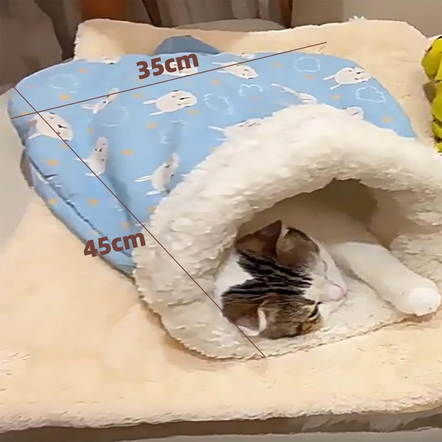 Soft Pet Cozy Warm Sleeping Bag for Cats, Cozy Cat Winter Sleeping Bag, 360-Degree Wrap Self-Warming Plush Puppy Sleeping Nest, Fluffy Tunnel, Pet Calming,Soft Plush Large Sac (Blue) image number 5