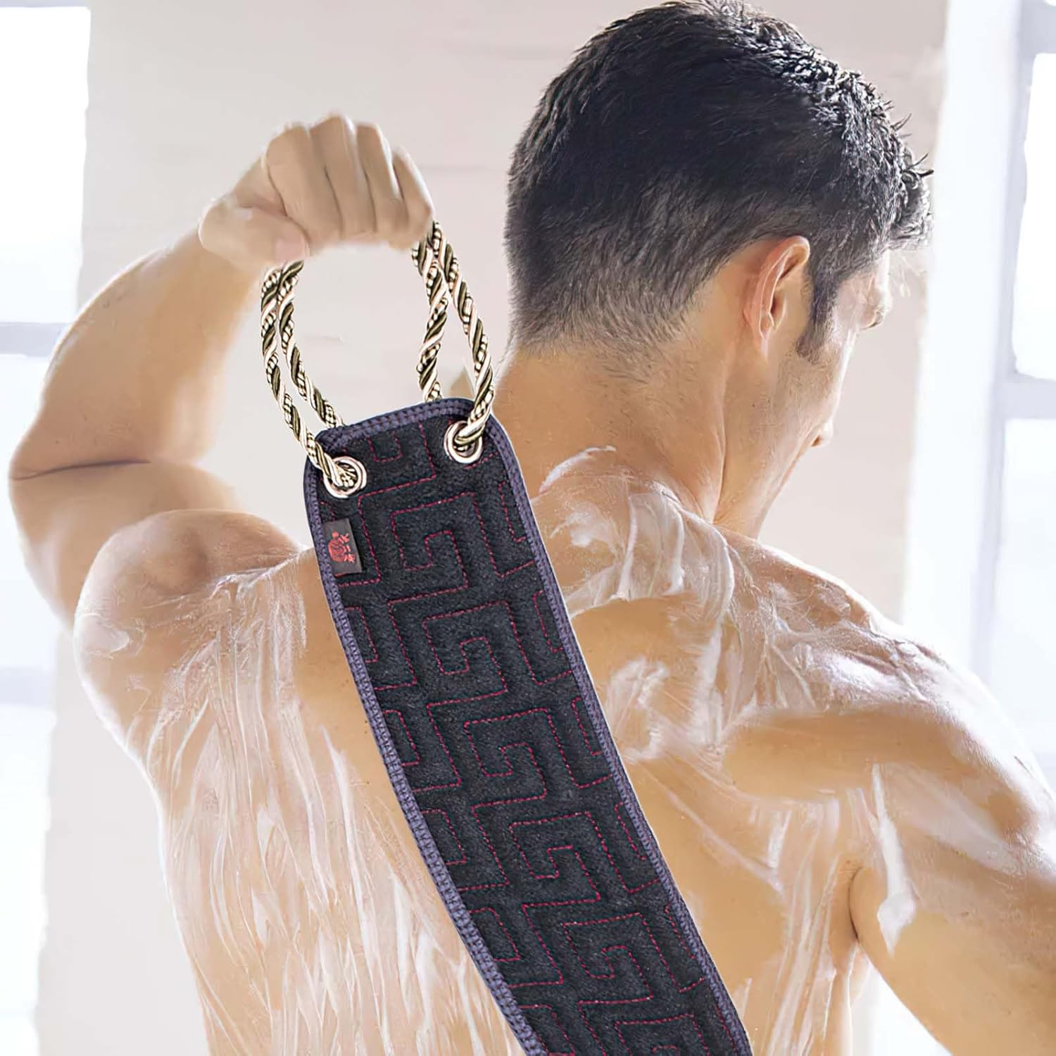 Exfoliating Back Scrubber for Shower, 37 Inches Back Washer with Handles, Exfoliating Washcloth Body Exfoliator Bath Tool to Scrub Your Body Deeply for Men & Women Exfoliation image number 4