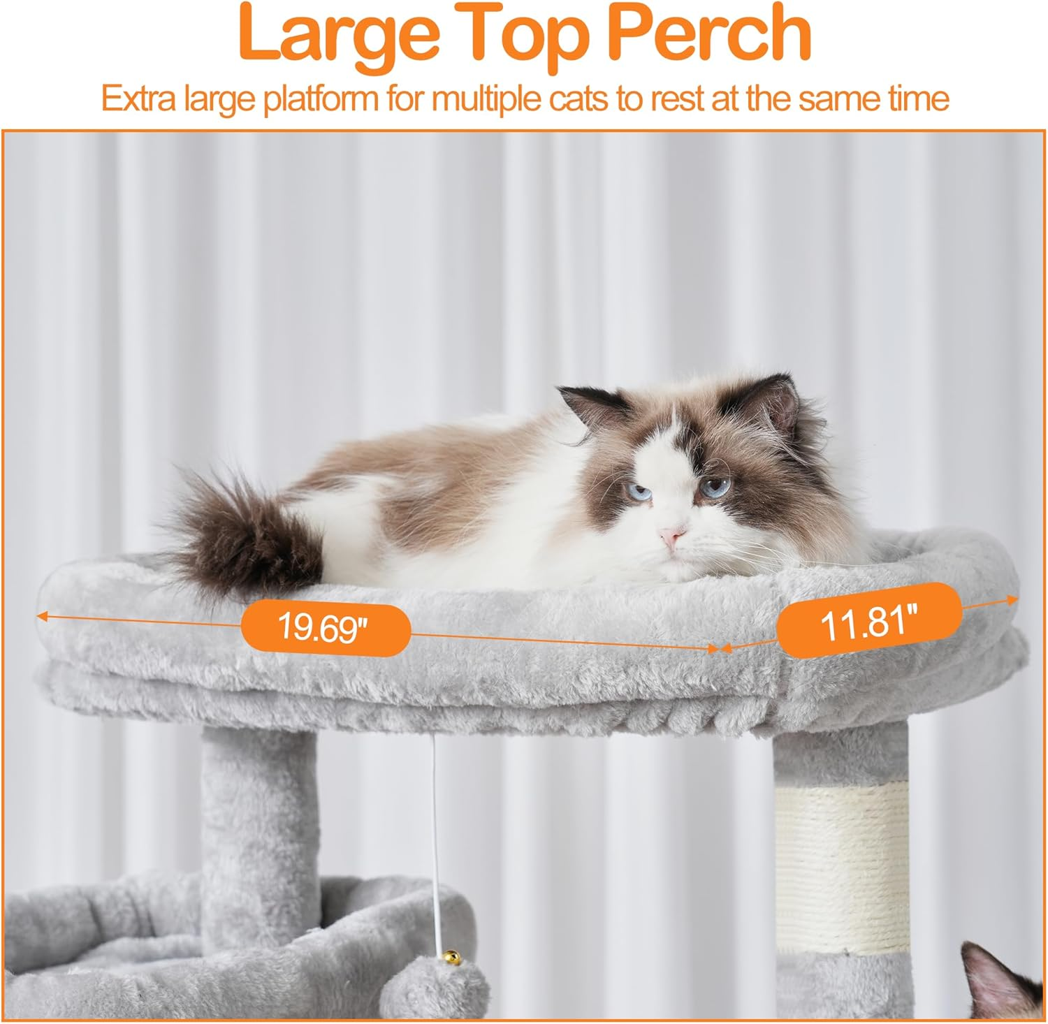 Heybly Cat Tree，71-Inch Tall Tower for Indoor Cats with 2 Perches, 2 Big Condos, 2 Hammocks, Basket, Scratching Pad，Large Cat Furniture and Condo, Light Gray HCT034W image number 4