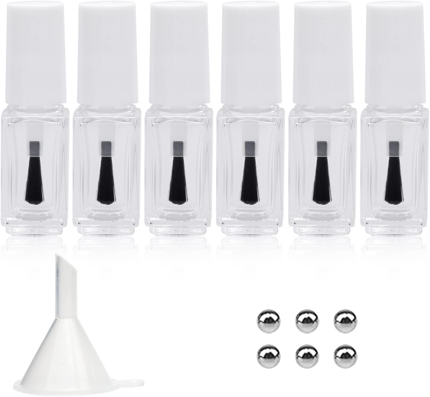 Agidea Empty Nail Polish Bottles with round Paddle Brush 5ML, 6PCS Small Empty Glass Refillable Nail Polish Containers with Mixing Balls & Funnels (White)