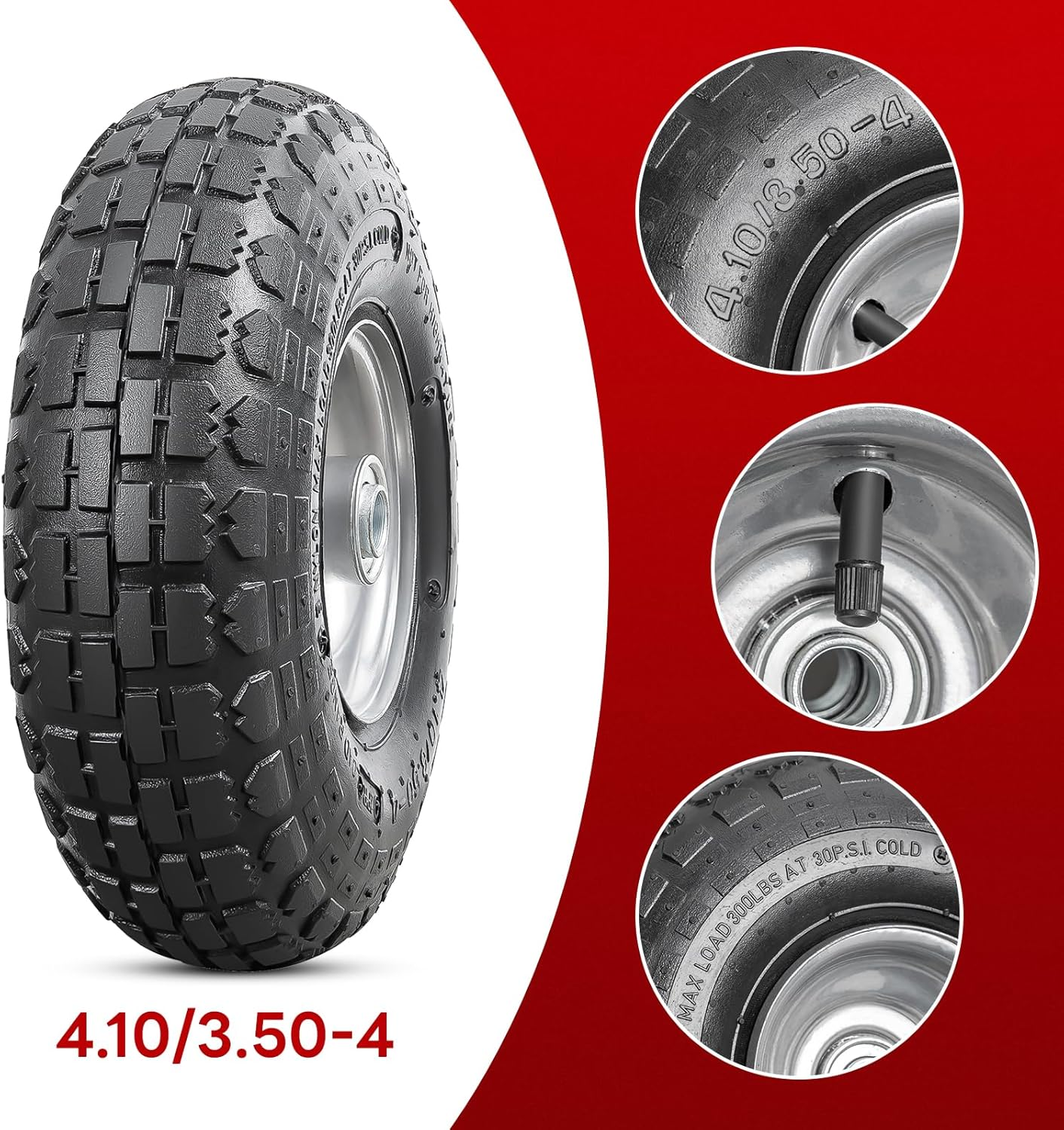 Paowin 2 Pcs,4.10-4 Tire,3.50-4 Tyre,4.10/3.50-4 Tires,Compatible with 4.10-4 3.50-4 Hand Truck/Wheelbarrow/Lawn Mower Tire,Pt-044 image number 3