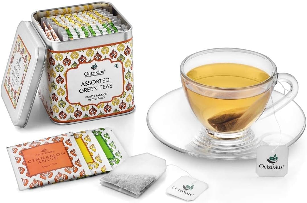 Octavius, Assorted Tea Sampler Gift Set (3 Flavors, 25 Tea Bags) | Green Tea Sampler Pack | Pack of 1 image number 1