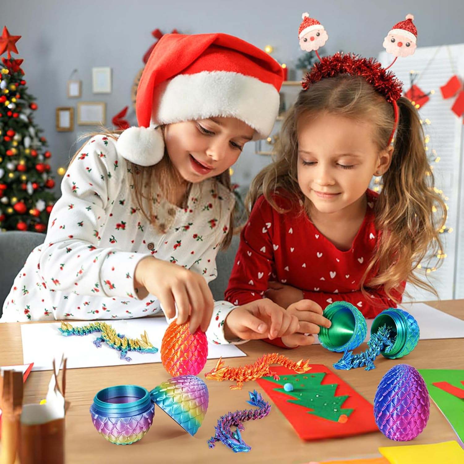 4PCS 3D Printed Dragon Eggs with Dragon Inside, Mini Mystery Dragon Egg Articulated Crystal Dragon Fidget Toy, Surprise 3D Printed Animals Toy Set (4-Piece Set-B) image number 3