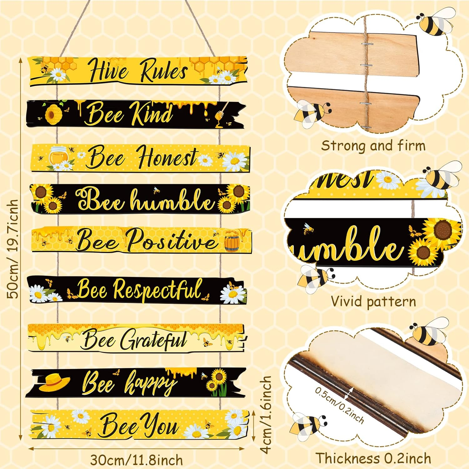 Jetec Bee Hive Rules Sign Wooden Plaque Spring Wall Bee Decor Daisy Honey Sign 11.8" X 19.7" for Home Spring Daisy Sunflower Decorations for Kitchen Living Room Office(Black, Yellow) image number 3