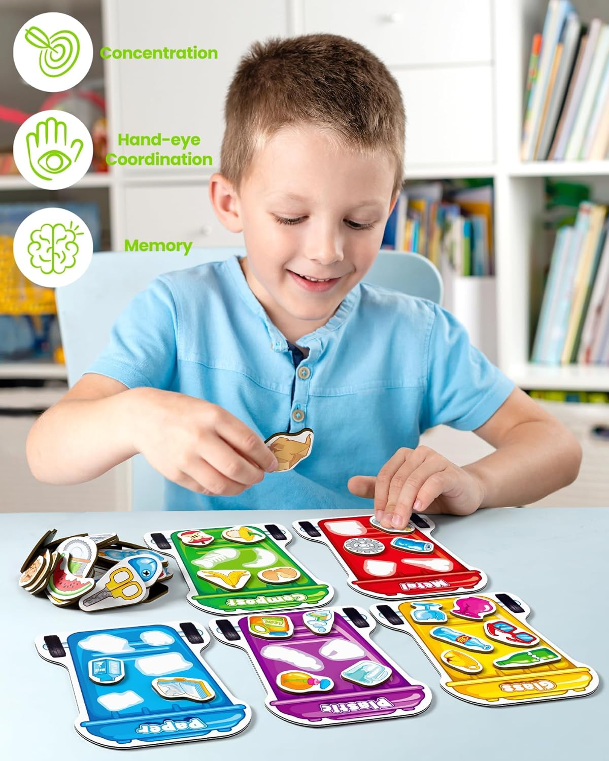 Coogam Magnetic Garbage Sorting Game, Montessori Travel Toys for Road Trip Airplane, Waste Classification and Recycling Learning Educational Gift Toy for 3 4 5 Year Old Kids image number 6
