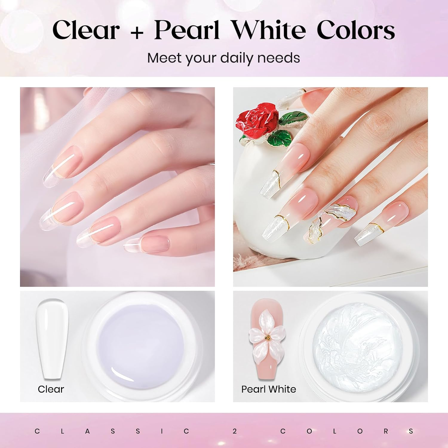 MIZHSE Solid Nail Builder Gel - Clear & Pearl White, 3D Nail Artgel, Non-Sticky Hard Gel for Sculpting, with Dual Form Silicone Pen for Carving & Decoration, Home DIY Manicure image number 6