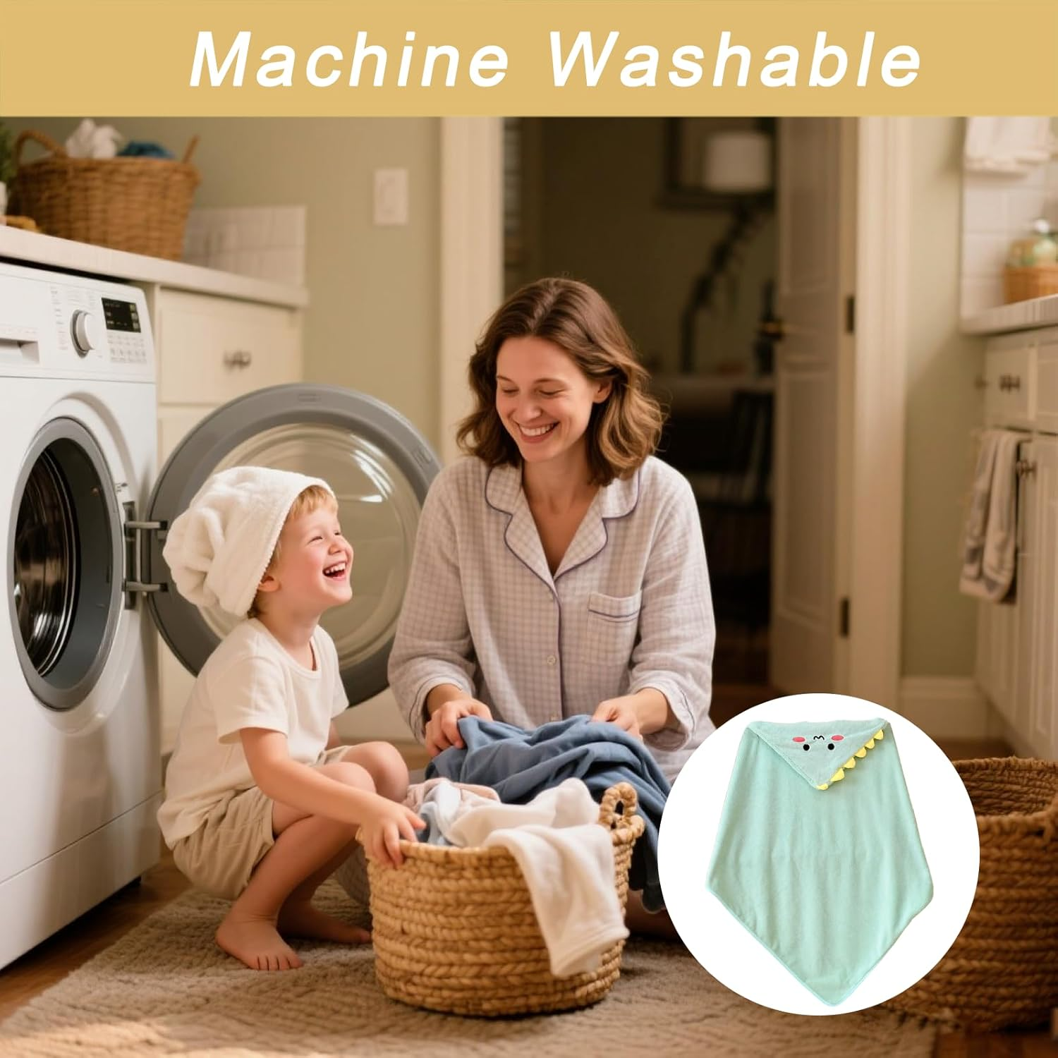 Hooded Towel 80X80Cm Coral Fleece Baby Bath Towel Cartoon Animal Pattern Baby Towel Soft and Absorbent Suitable for Men and Women Bath Supplies Newborn Essentials (Green Dinosaur) image number 5