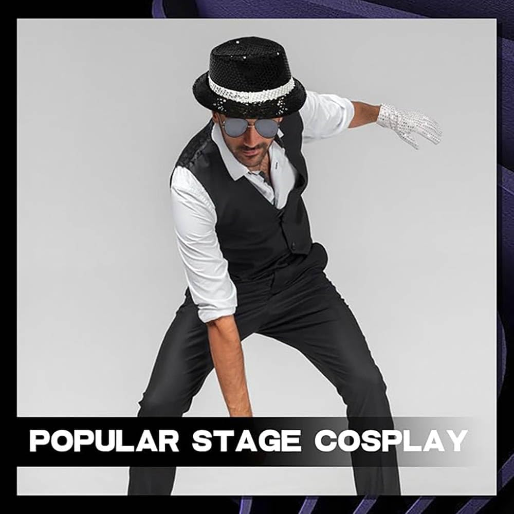 5Pcs MJ 80S Costume Accessories, 70S Disco Dancer Rocker Star Cosplay Set King of Pop Fancy Dress Set for 80 90S Theme Party Carnival Dance Halloween Party Cosplay image number 2