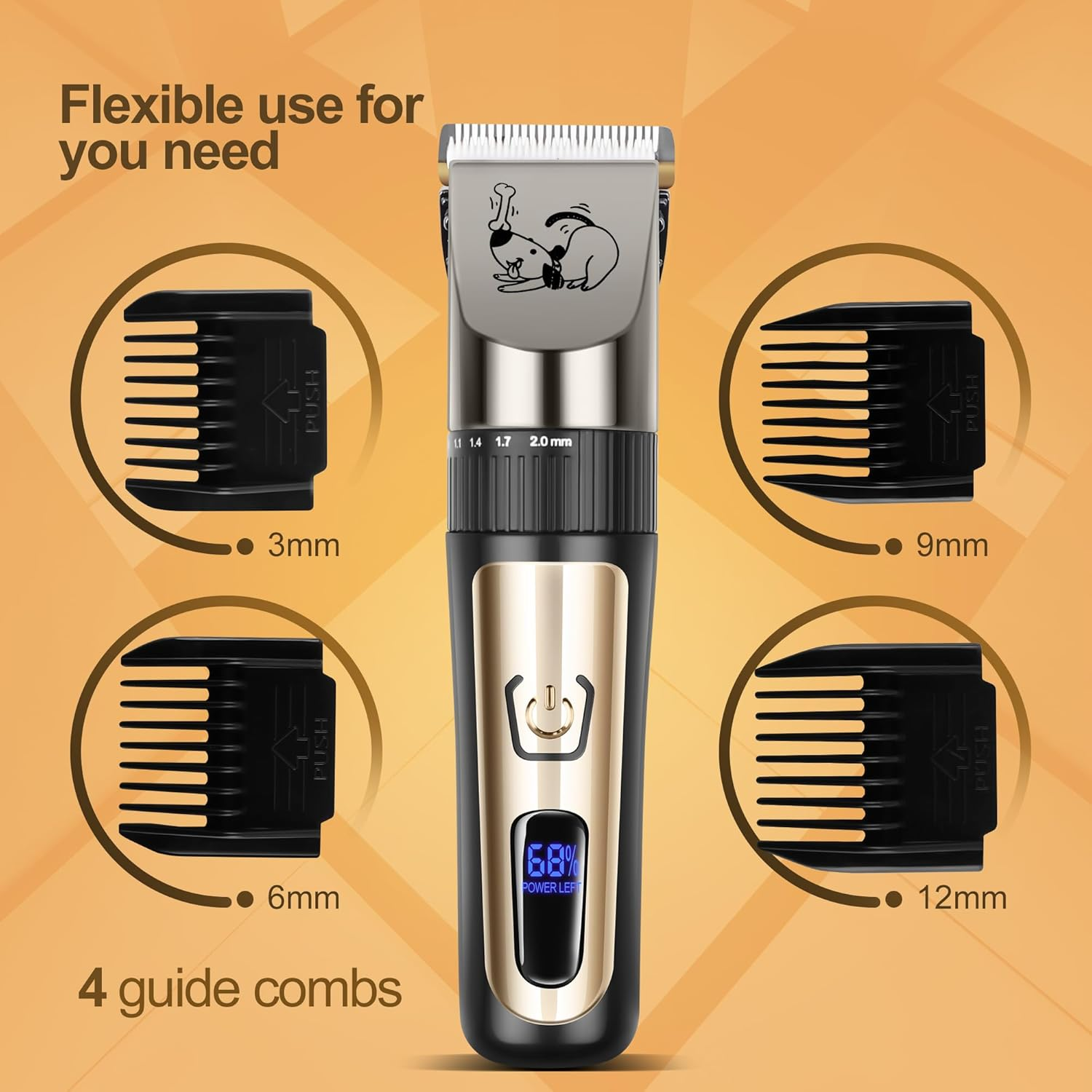 Dog Scissors, Wireless Low Noise Rechargeable Electric Dog Grooming Trimmer Kit, Adjustable Comb & Removable Blades, Suitable for Dogs & Cats image number 5