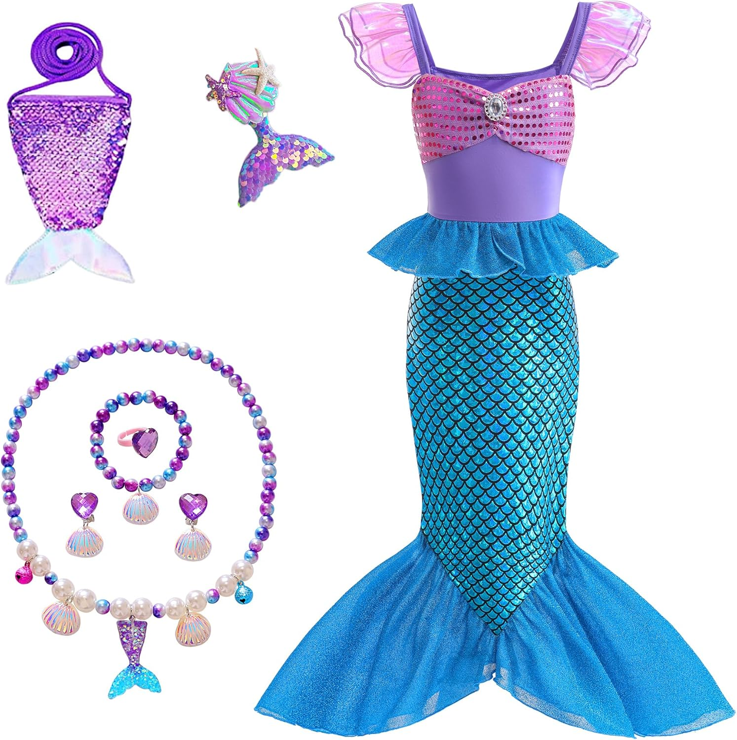 Little Girls Princess Mermaid Costume for Girls Dress up with Accessory for Christmas Birthday Party Supplies