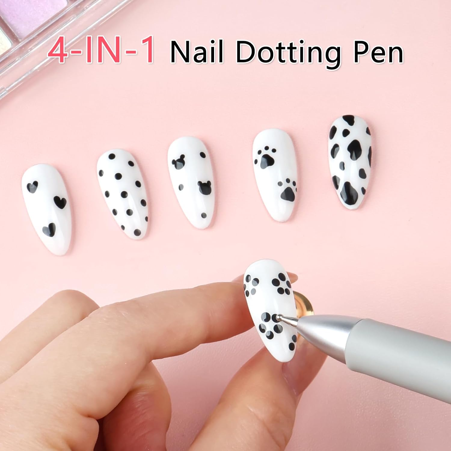 ANGNYA Dotting Tool Nail Art, 4-IN-1 Ballpoint Pen Design Nail Dotting Tool for Painting with Size Marking and Pressing Head, Nail Tools for Nail Art image number 2