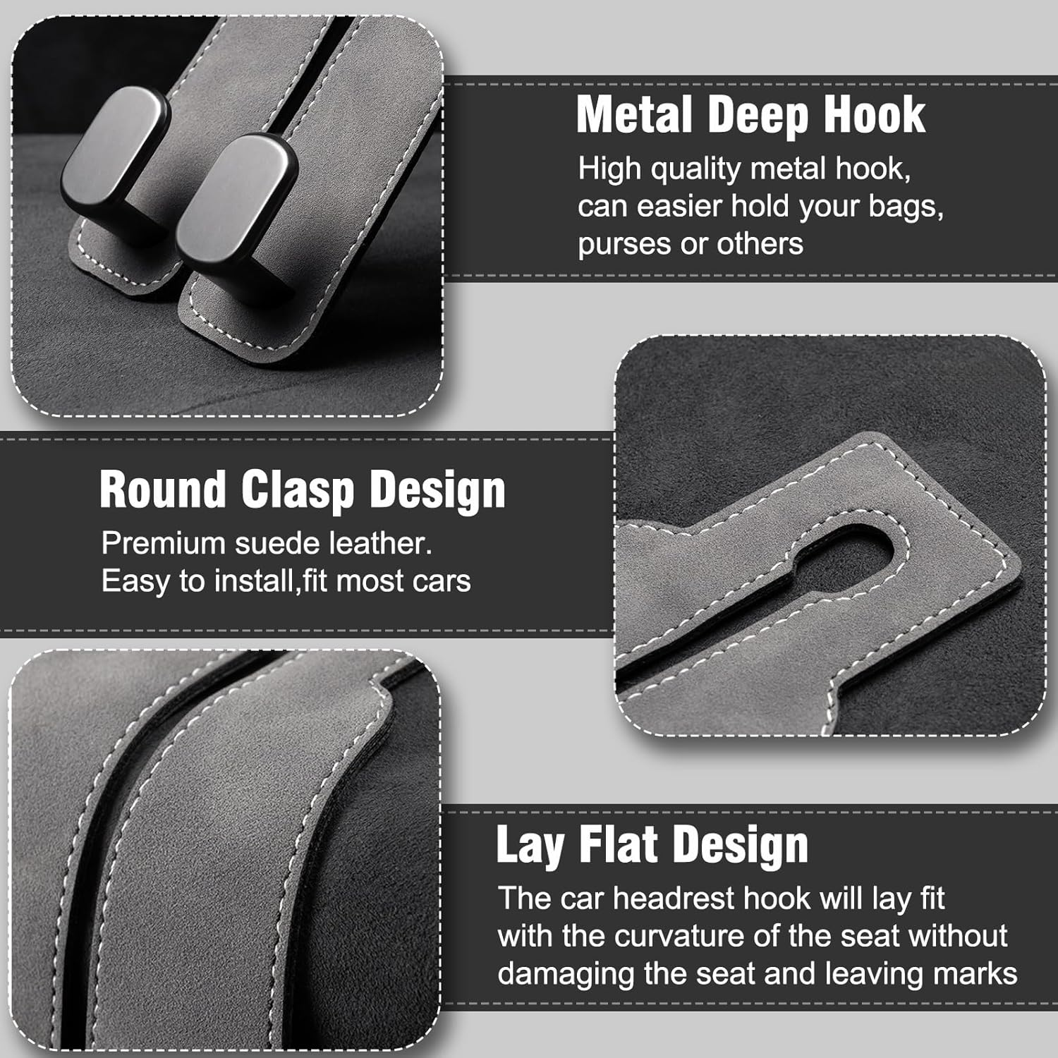 2 Pack Car Bag Hook,Car Seat Back Storage Hook for Headrest,Car Accessories Interior,Multifunctional Car Headrest Hanger with Metal Hooks for Purses,Handbags,Mobile Phone (Brown) image number 3