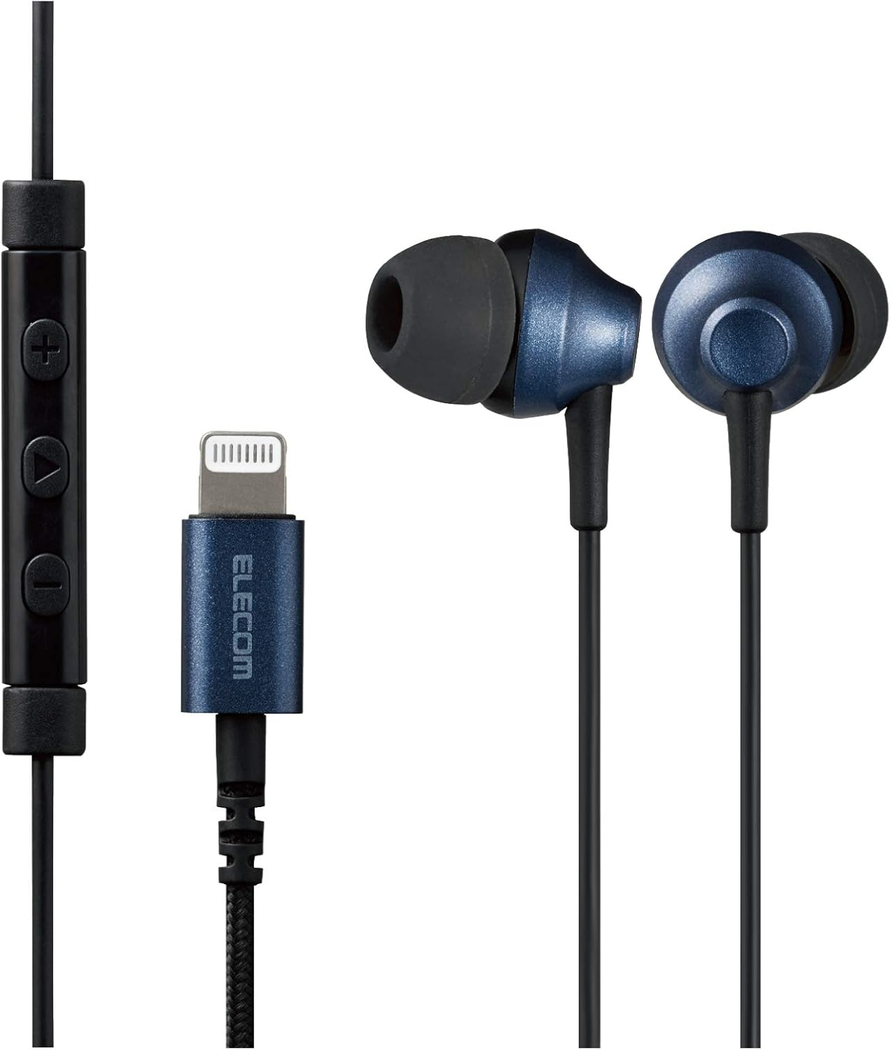 Elecom EHP-LFS12CMBK Stereo Earphones, In-Ear Type, Lightning Lightning with Microphone, Fast Music, Diameter 0.4 Inches (10.0 Mm), Heavy Duty Cable, Black, 3.9 Ft (1.2 M)