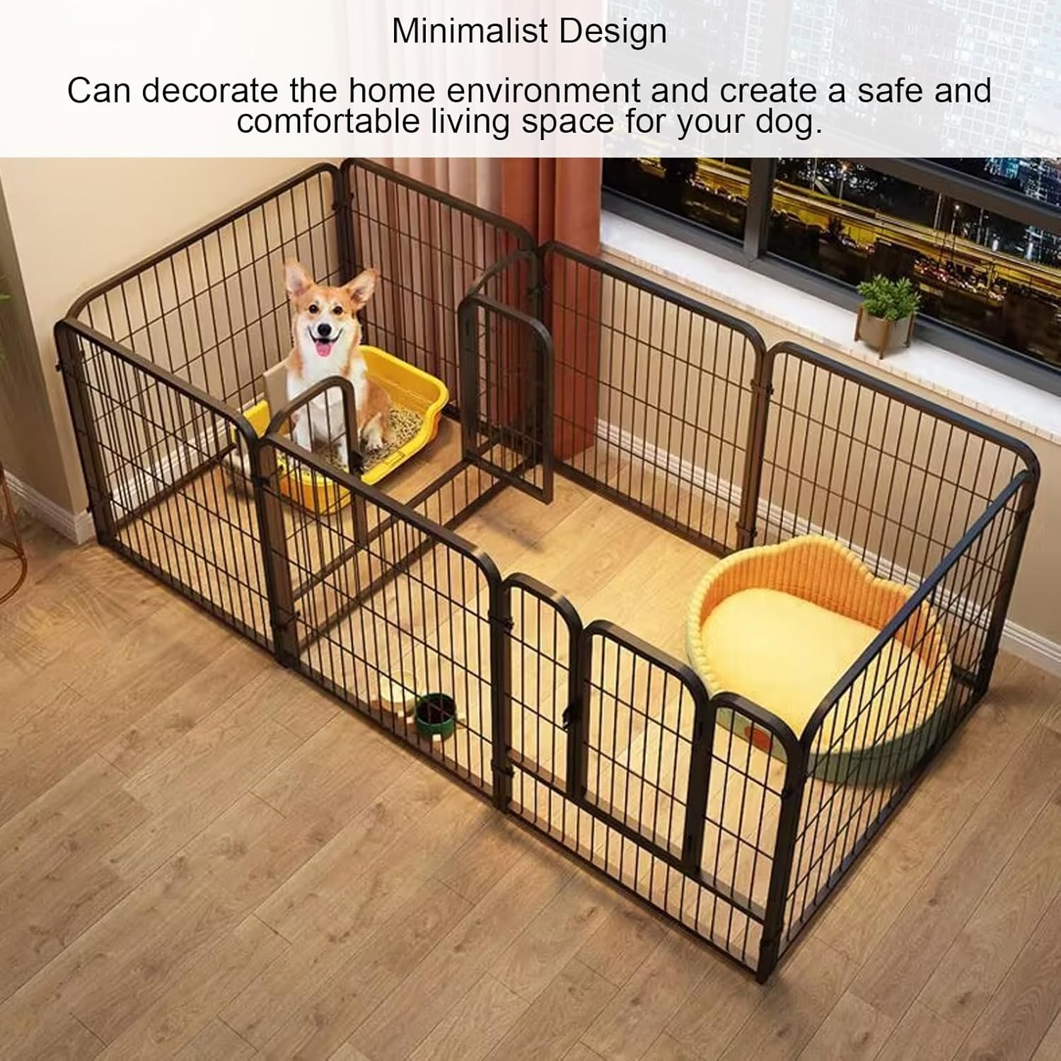 Dog Exercise Pen, Iron Space Saving Minimalist Dog Exercise Fence for Indoor and Outdoor, Metal Dog Playpen Pet Exercise Fence Pen Dog Kennels for Small Medium Puppy Dogs,Rabbits image number 2