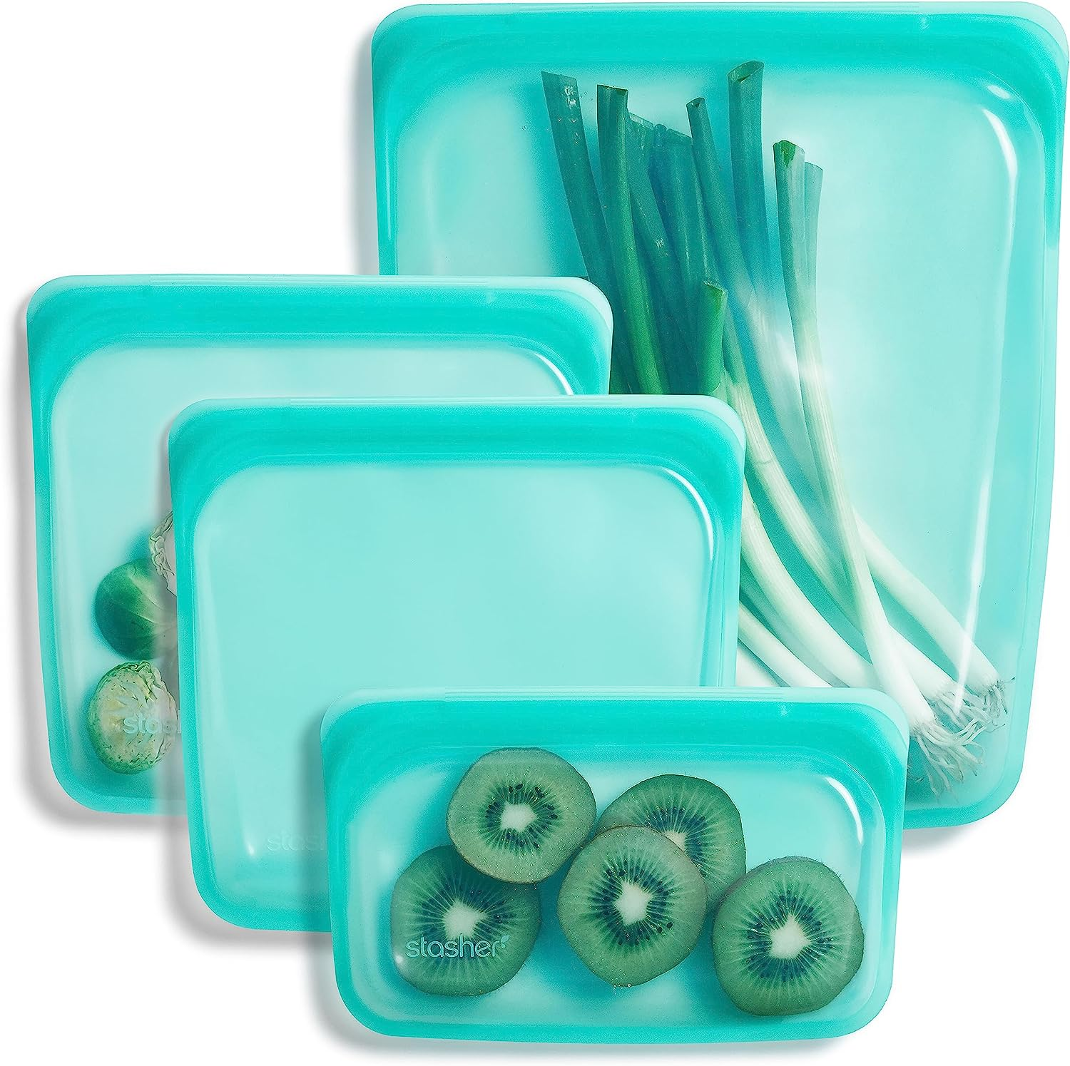 STASHER Reusable Silicone Pocket Set Snack Bag 22Ml | 100% Plastic-Free | Airtight Seal | Microwave, Dishwasher, Fridge, Freezer & Oven Safe | Pure Platinum Silicone | Non-Toxic - Clear & Aqua