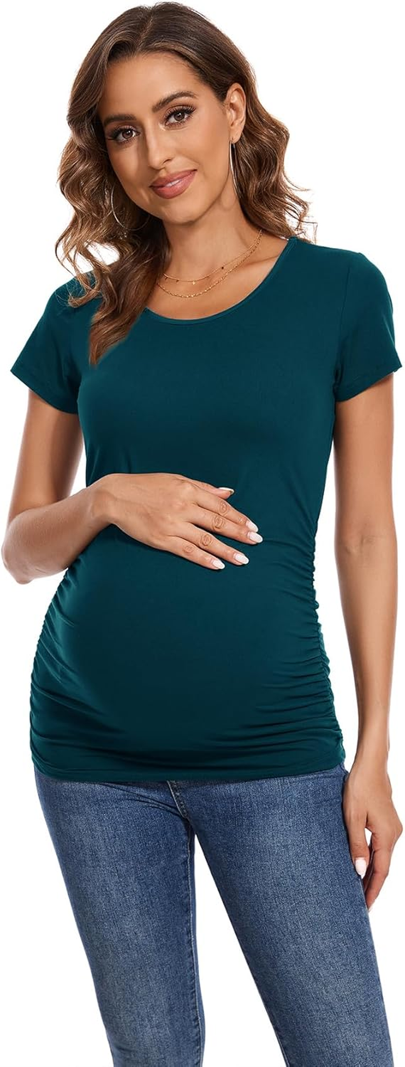 Smallshow Women'S 4 Pack Maternity Shirts Short Sleeve Pregnancy Tops Clothes image number 3