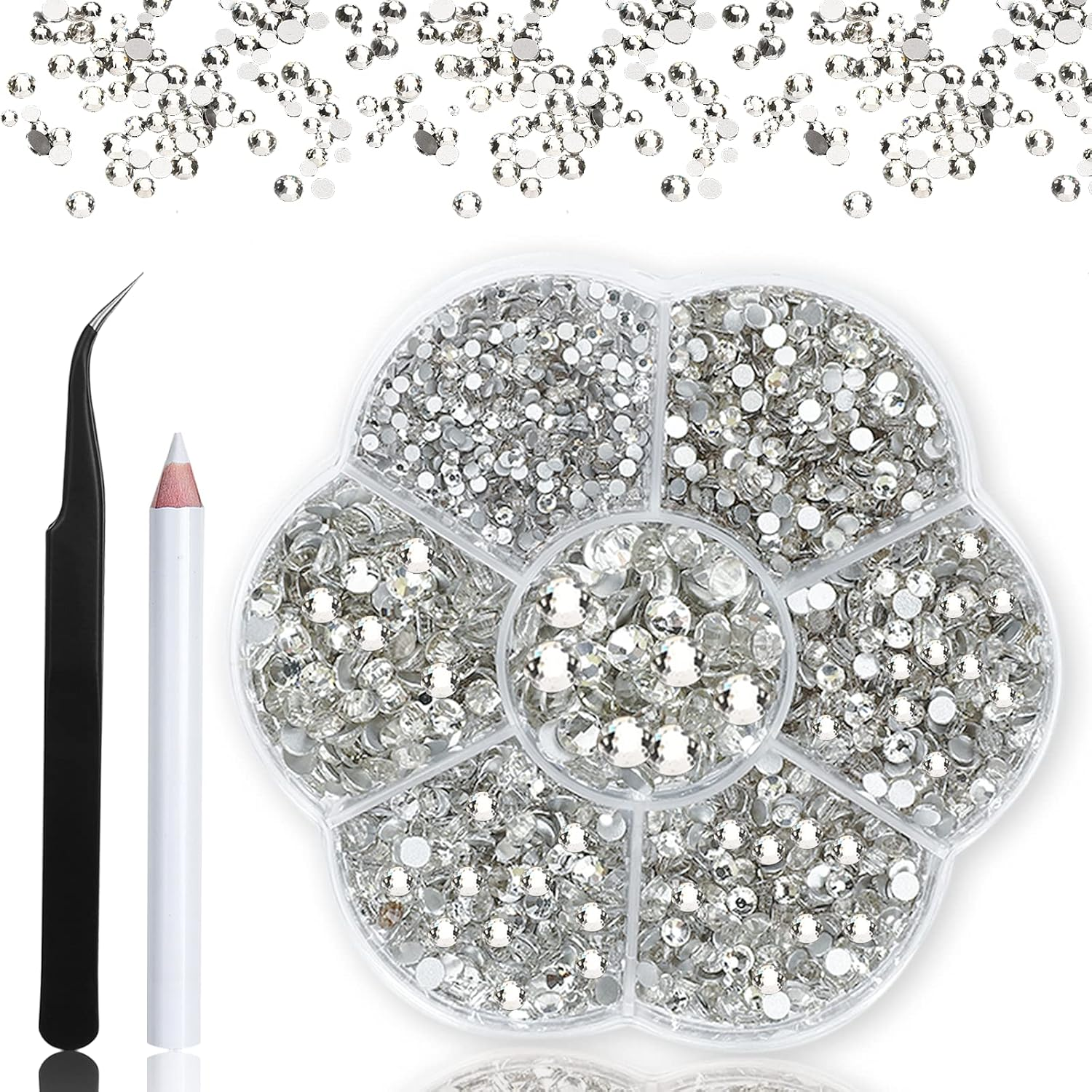 Rhinestones,3150Pcs Clear Nail Gems Silver Face Jewels Tooth Eye Gems-Tiny Glass Nail Diamonds Stone Flatback-Small White Crystals Rhinestone for Acrylic Nails-Craft Gems with Wax Pen HINABTRU image number 2