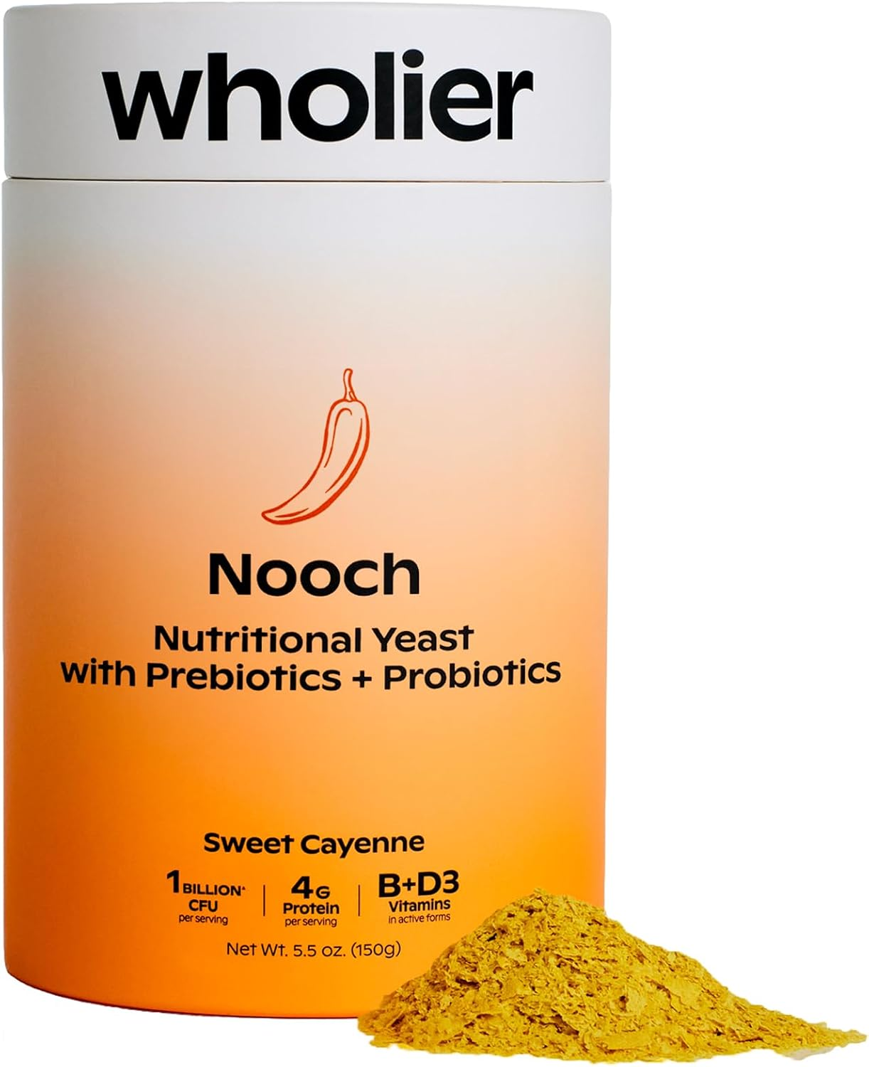Wholier Nutritional Yeast Flakes with Prebiotics & Probiotics for Digestive Health. Vegan Vitamin D, Vitamin B12, B Complex. Gluten-Free, Vegan Cheesy Seasoning. (5.3 Oz.) (Sweet Cayenne BBQ)