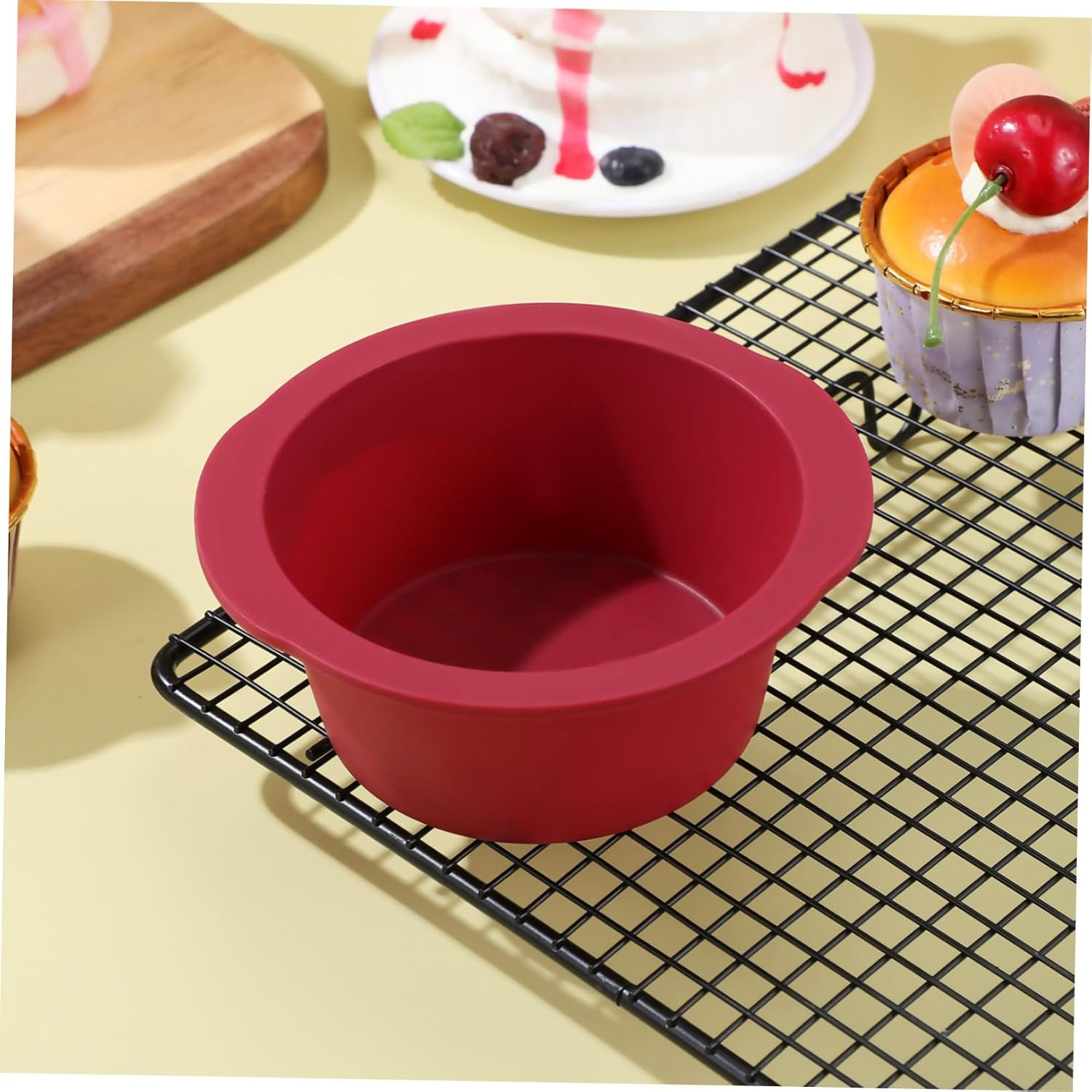 LABRIMP 2Pcs Mini round Silicone Cake Pans Non Stick Reusable Bakeware Tins for Baking Desserts and Chiffon Cake Elegant Wine Red Moulds for Home and Party Use Beginner Friendly image number 6