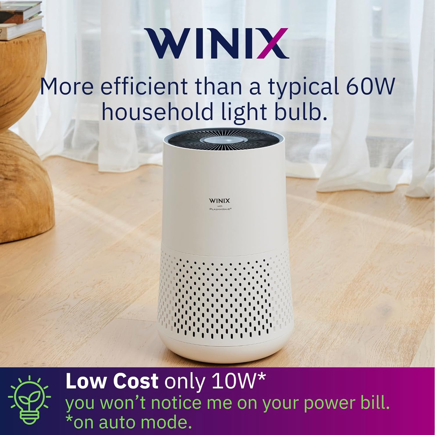 Winix Compact 4-Stage Hospital Grade True HEPA Air Purifier AUS-0850AAPU, Suitable for Areas up to 59M2, Activated Carbon Filter, White