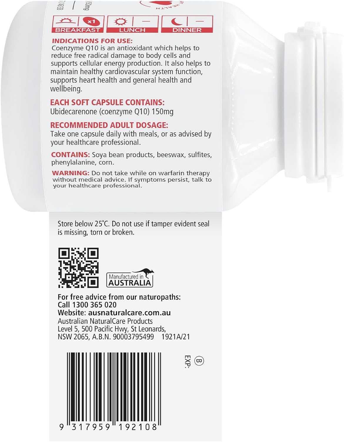 Australian Naturalcare - Coq10 150Mg One-A-Day Get up & Go 30 Capsules image number 1