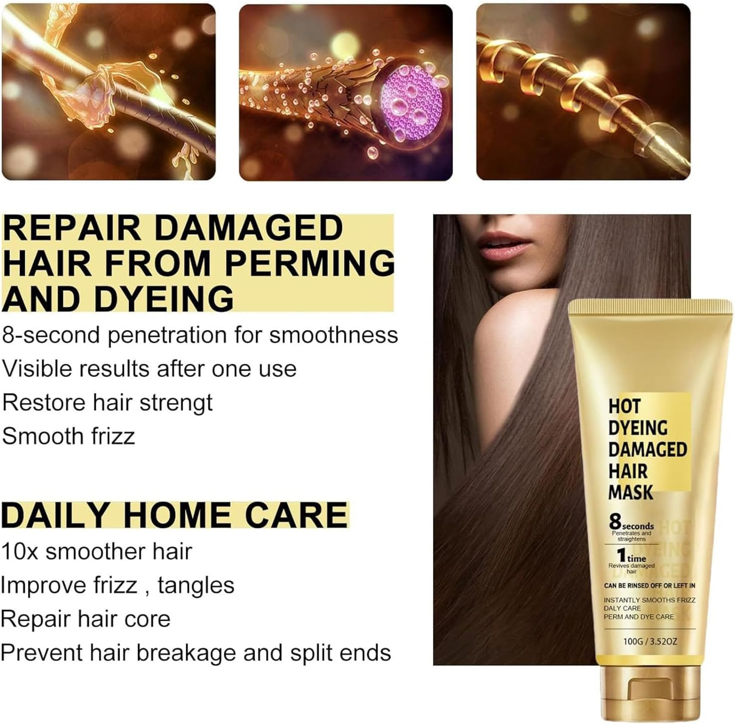 8 Seconds Hair Mask, 8 Seconds Revitalizing Hair Mask for Hot Dyed & Damaged Hair, Magic Hair Mask, Keratin Hair Treatment Cream, Daily Care Perm and Dye Repair Conditioner (3Pcs) - 3Pcs image number 4