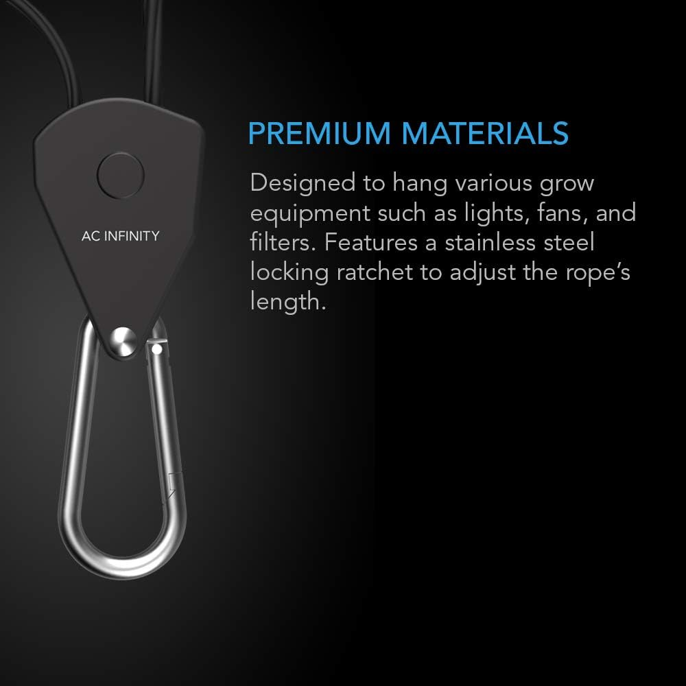 AC Infinity, Adjustable 1/8&rdquo; Rope Hanger, Heavy-Duty Stainless Steel Gears Ratchets, 150 Lbs Weight Capacity, 2 Pairs image number 3