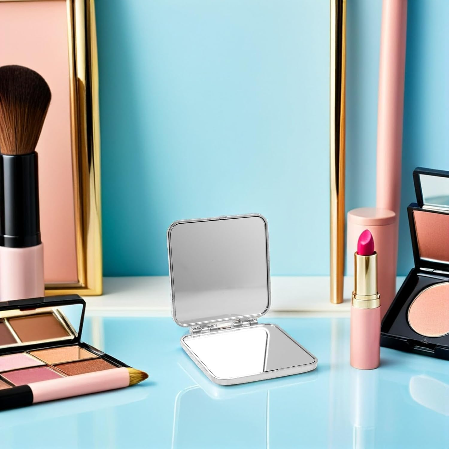 Iplusmile 2Pcs Electroplated Silver Compact Mirrors for Women, Portable Small Folding Pocket Makeup Mirrors for Travel and Handbag Use image number 5