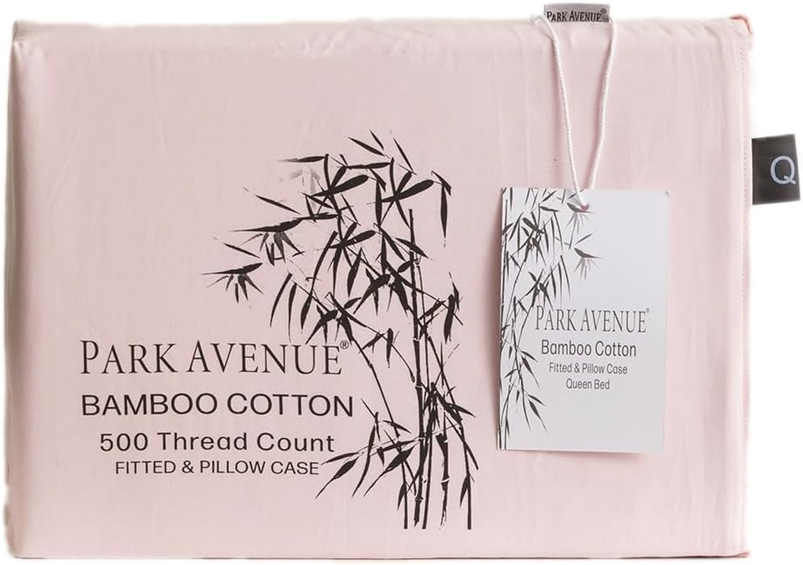 Park Avenue 500 Thread Count Bamboo Cotton Fitted Sheet and Pillowcase Set, Mega King, Peach image number 1
