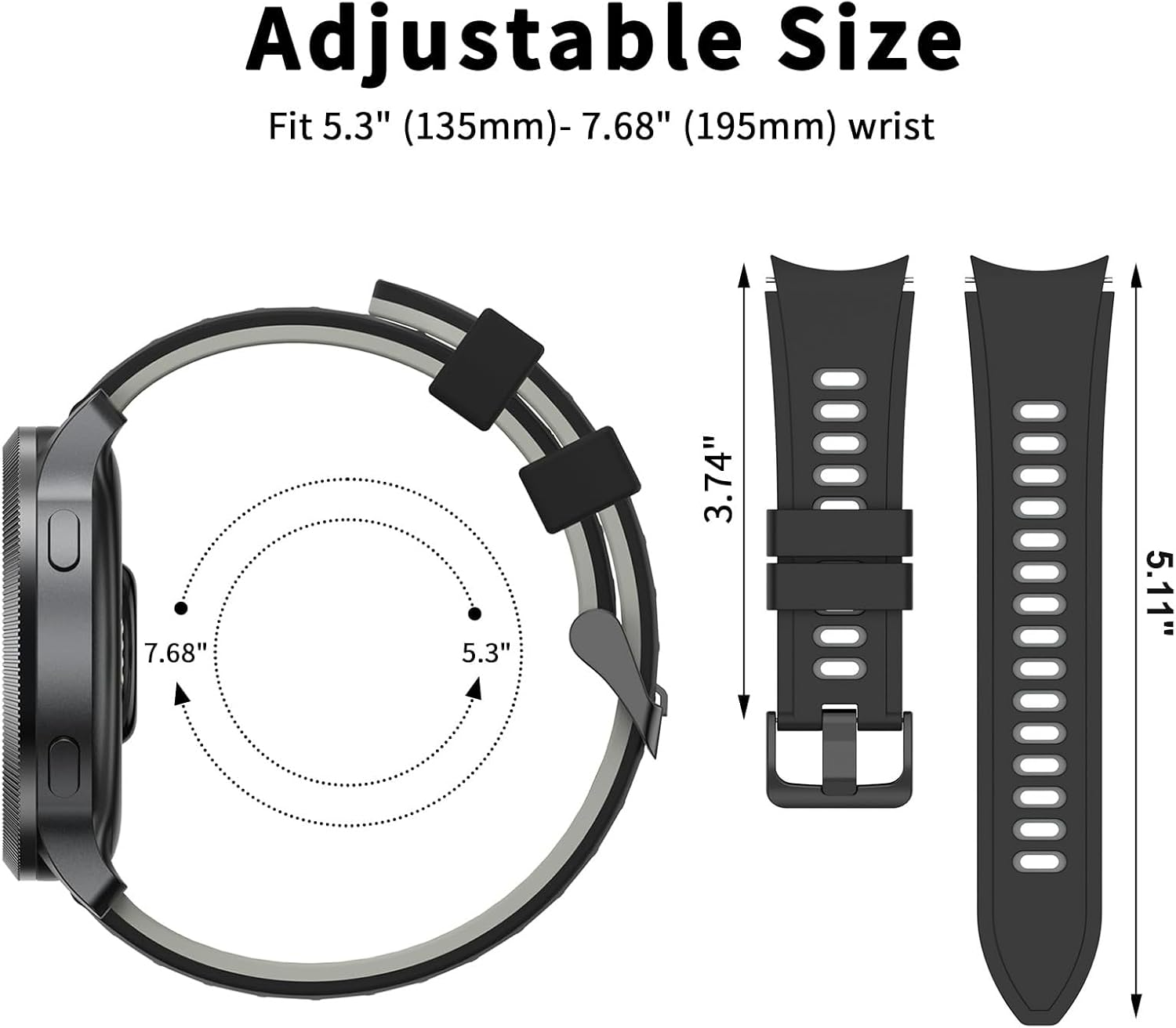 2 Pack No Gap Bands Compatible with Samsung Galaxy Watch 4/5/6/7 Band 40Mm 44Mm, 20Mm Silicone Replacement Watch Strap for Galaxy Watch 6/4 Classic /5 Pro Bands image number 2