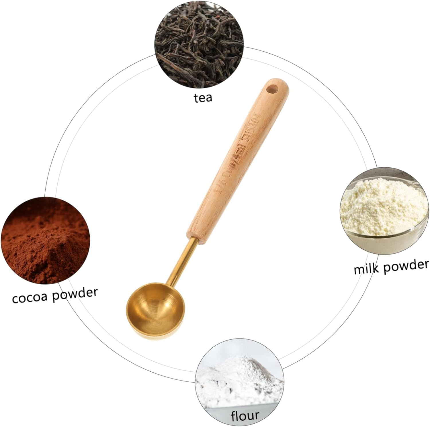 LOPUNER Coffee Measuring Scoop with Wood Handle, 4Ml Milk Powder Teaspoon, Gold Matte Stainless Steel Baking Spoon for Kitchen and Coffee Use image number 4