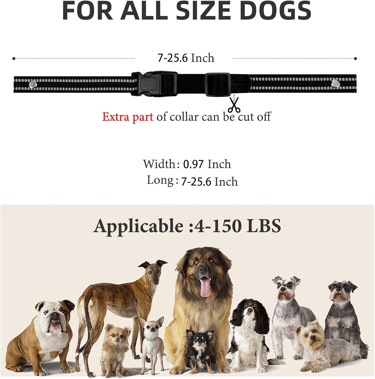 Collar Replacement Strap, Reflective Replacement Nylon Collar Strap Dog GPS Training Bark Receiver Collars, Durable Adjustable E Collar Straps for Small Medium Large Dogs, Black