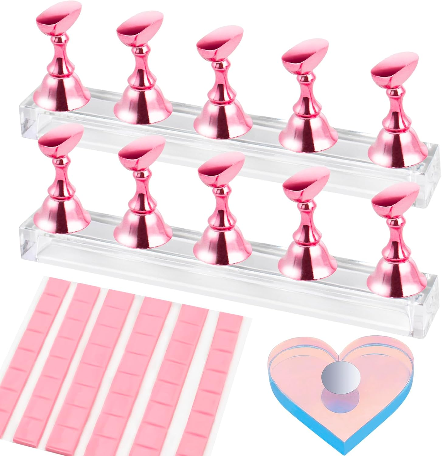 Nail Stand for Press Ons, Magnetic Fake Nail Holder for Painting Nails,Nail Stands for Nail Art with Reusable Putty Home Salon DIY Display Supplies (A-Pink) image number 4