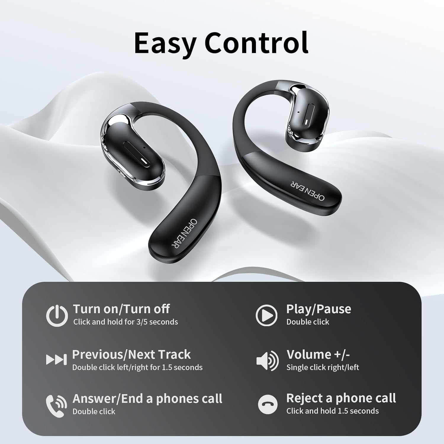 Hiteblaz Open Ear Headphones Bluetooth 5.3, Wireless Earbuds with Earhook, IP55 Waterproof Sports Headset with Noise Cancelling Mic,28H Playtime for Running, Cycling, Workout,Black image number 3