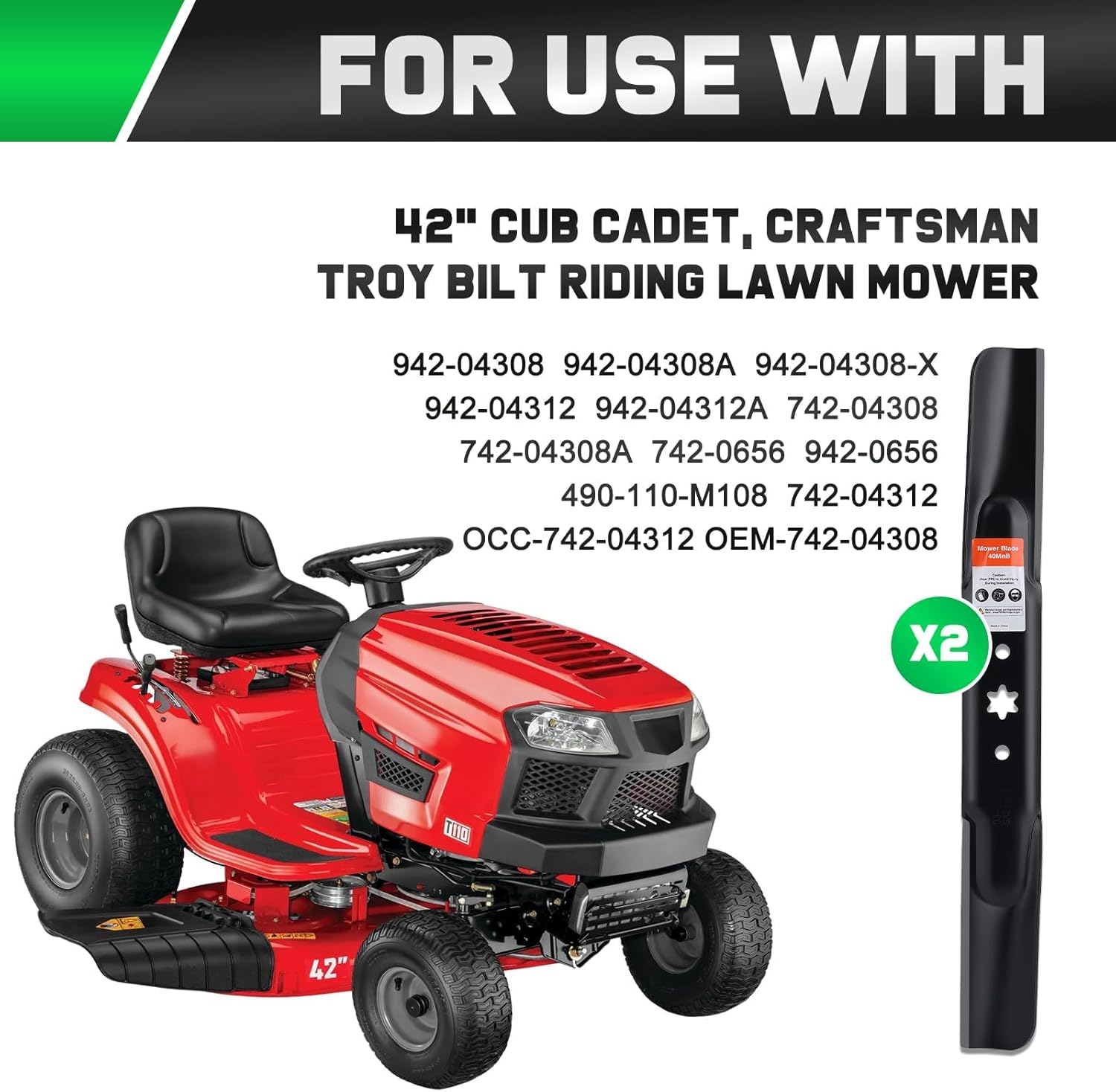 Grasscool 942-04308 Mower Blades for Troy Bilt Pony Bronco Mustang Zero Turn Cub Cade XT1 RZT42 42'' Deck Mower Replace for 942-04308A 742-04312 942-04312 Hi Lift image number 2