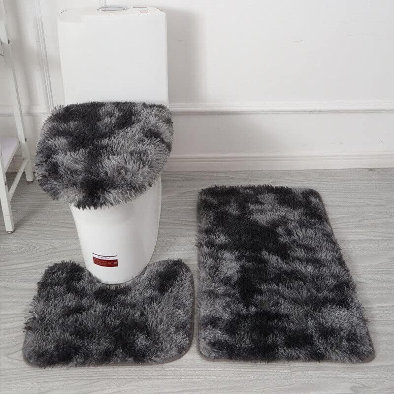 Antislip Washable 3Pc Bathroom Mat Set Fluffy Toilet Cover Pedestal Rug Bath Mat - Durable, Washable, and Comfortable - Coffee image number 4