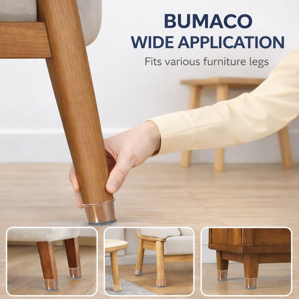 BUMACO 40Pcs Chair Leg Floor Protectors Chair Leg Protectors for Hardwood Floors Silicone Pads Covers to Protect Floors (Clear, Universal S (0.9"-1.29") image number 3