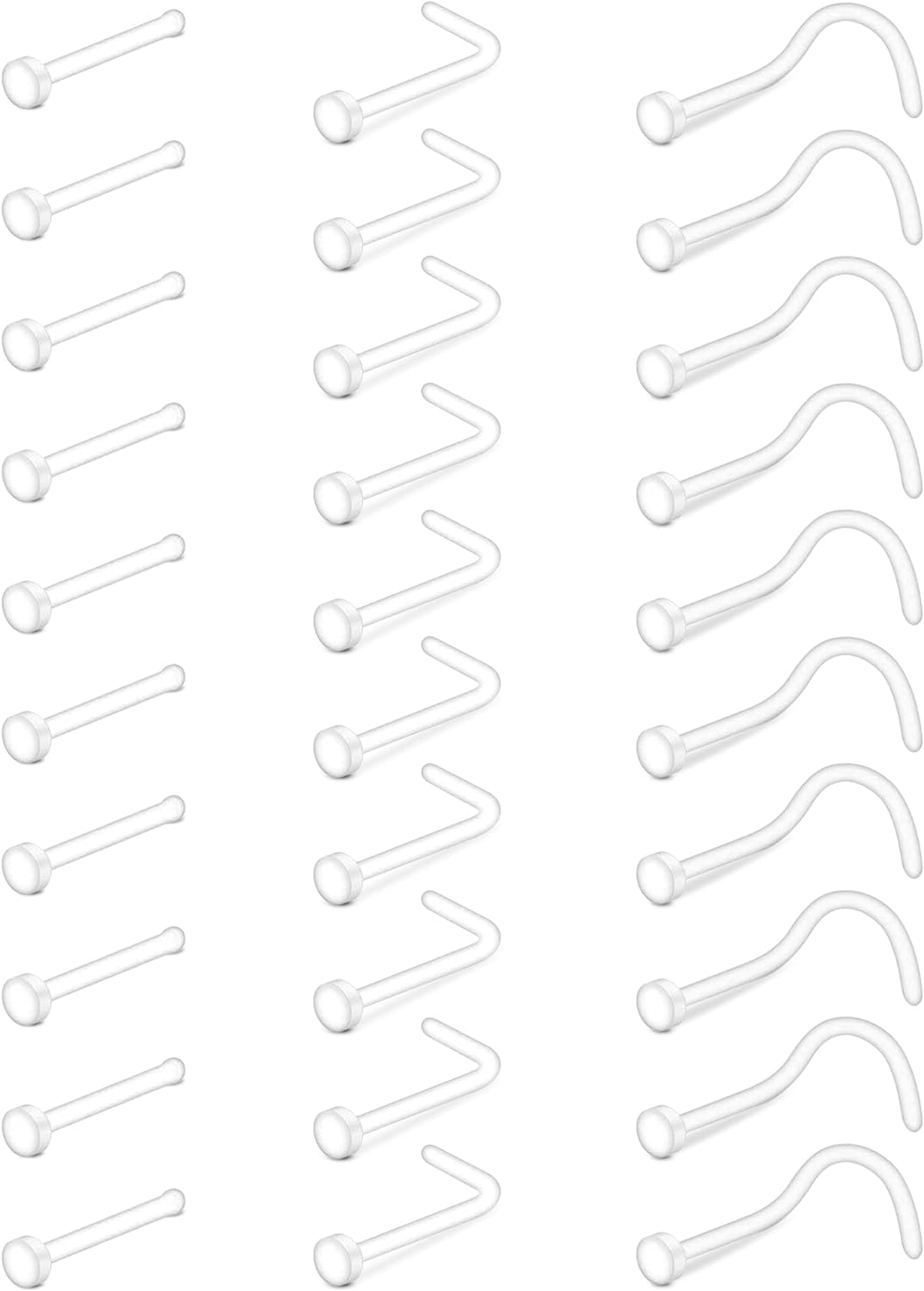 Mayhoop 38Pcs Clear Piercing Retainers for Surgery Bioflex Nose Rings Belly Rings Septum Eyebrow Lip Cartilage Tragus Earring Retainer Industrial Bar Plastic Piercing Jewelry for Work