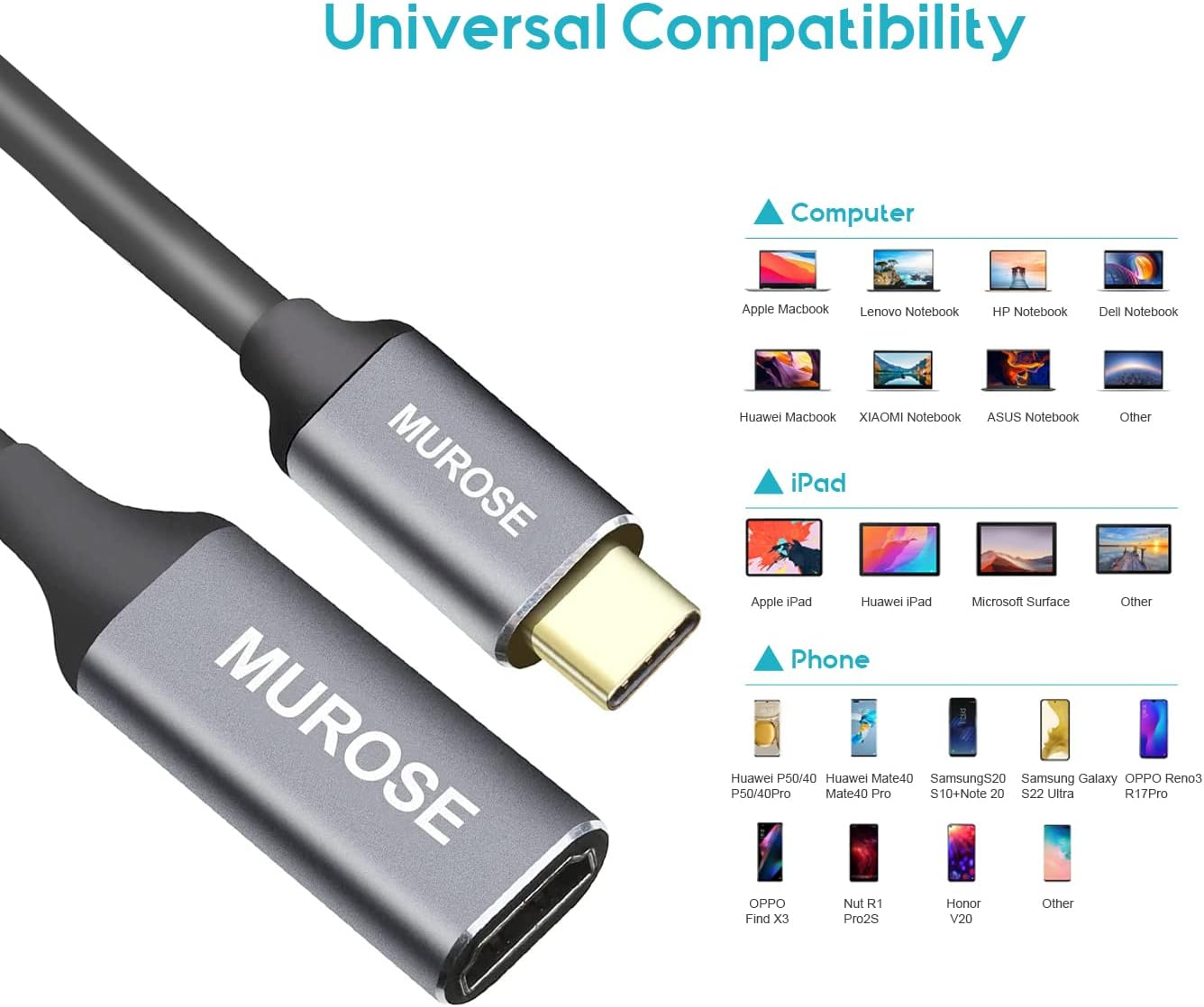 USB C to HDMI Adapter 4K@60Hz, MUROSE USB Type-C Male to HDMI Female Adapter,10Gbp/S Speed Thunderbolt 3/4 to HDMI Connector for Macbook Pro, Macbook Air, Ipad Pro, Pixelbook, XPS, Galaxy, and More image number 2