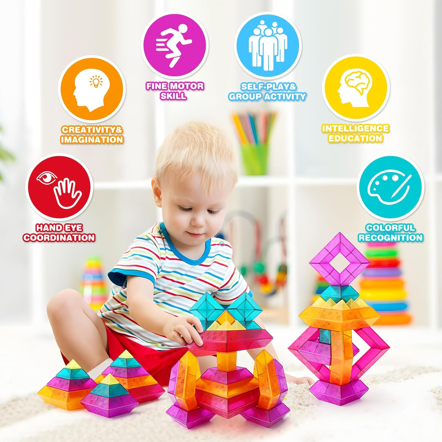 Building Block Sets for Kids 3 4 5 6 Year Old, 30 Pcs Stacking Blocks Toys for Boys Girls, STEM Preschool Learning Activities Educational Light Table Toys Gifts for Toddlers Children image number 5