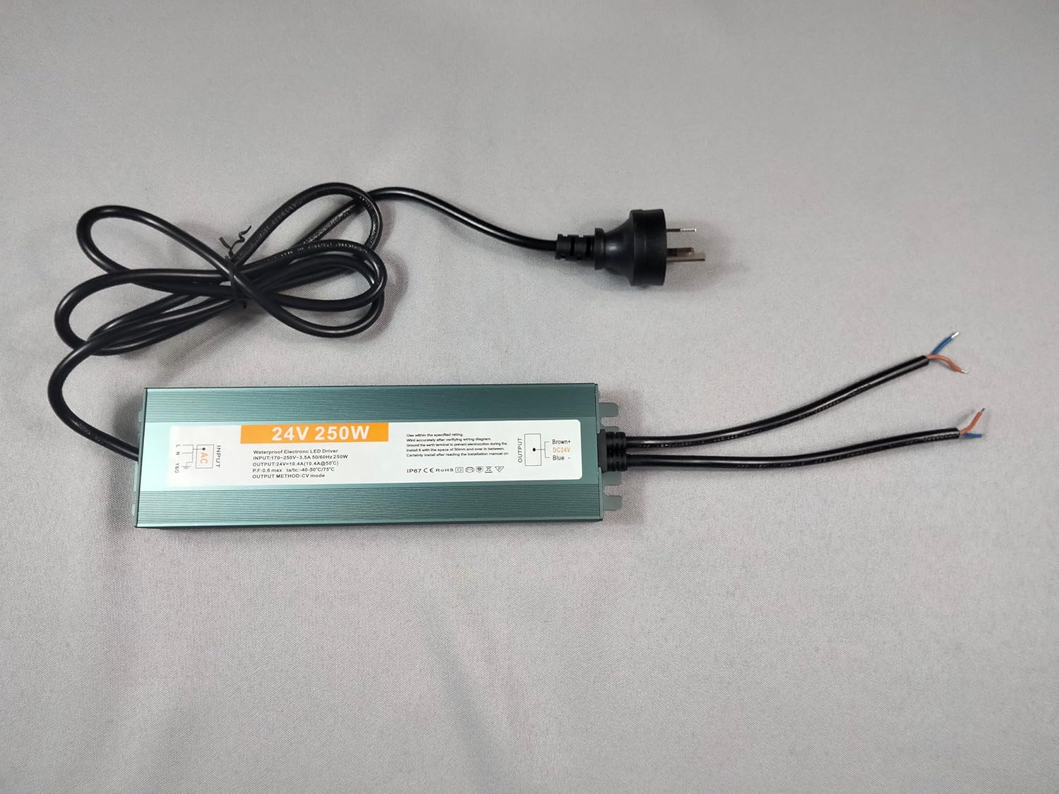 LED Power Supply 24VDC 250W IP67 Waterproof, Universal Input AC170-250VAC, with Standard Plug 130Cm Length,24V DC Constant Voltage Output LED Transformer Driver for Outdoor LED Lights image number 1