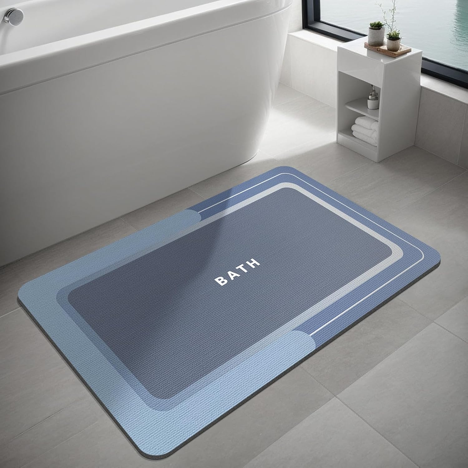 Bath Mat, Bathroom Rugs Super Absorbent Shower Mats Quick Dry Thin Rubber Mats for Bathroom Floor Fit under Door Bath Mat for for Floor Bathtub Vanity-Bathmat Bath Rug