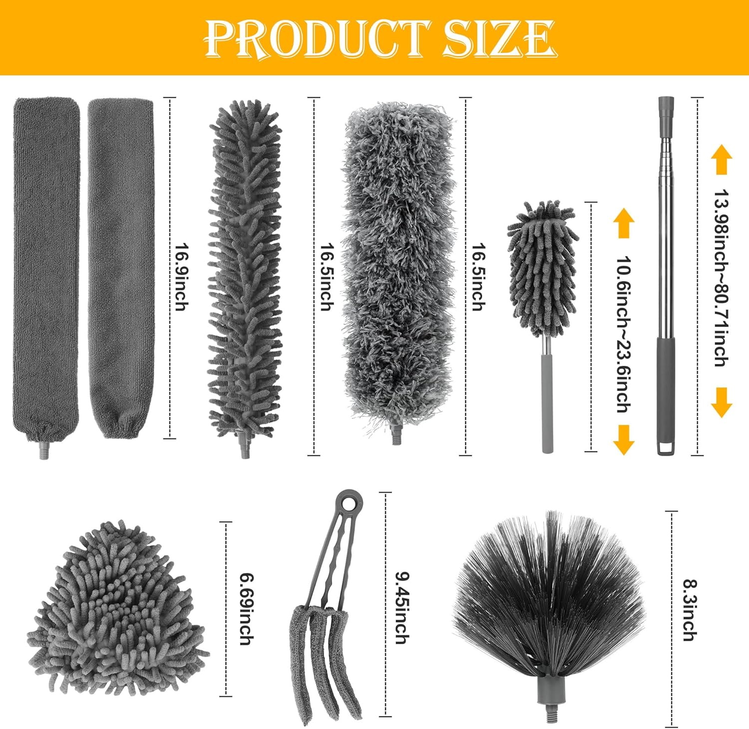 9-Piece Telescopic Duster Telescopic Washable Spider Web Remover with Telescopic Rod, Retractable to 245 Cm, Suitable for Ceiling Gaps, Ceiling Fans and Cobwebs, Washable image number 5