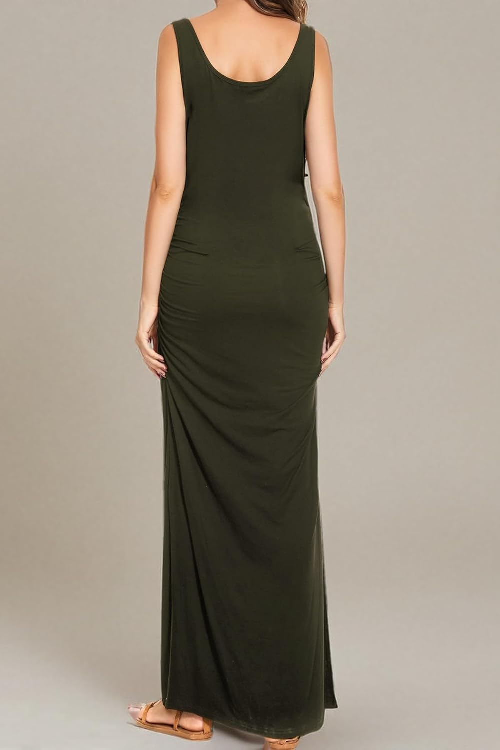 Smallshow Women'S Split Long Maternity Dress Sleeveness Ruched Pregnancy Clothes image number 6