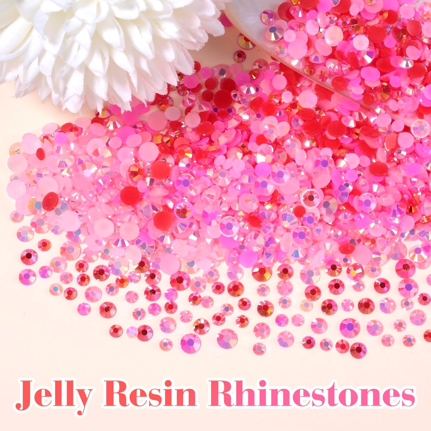 Cynailli Pink Color Jelly Resin Rhinestones, 3D Round, 3 Size, 12 Pieces, Acrylic, Craft Bead, Bedazzled Gems for Nails DIY Clothes Face Makeup DIY Jewelry with Tweezer Pen - Color-S4 image number 7