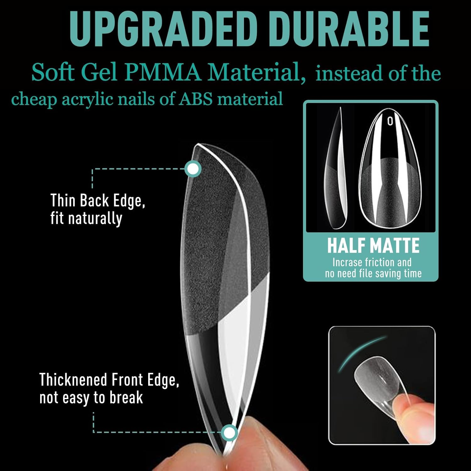 Soft Gel X False Nail Tips Kit of 3 Styles - Ballerina Medium Almond, Square and Short, 360Pcs Full Cover Acrylic Nail Tips Semi-Matte Preformed, Nail Extension image number 4